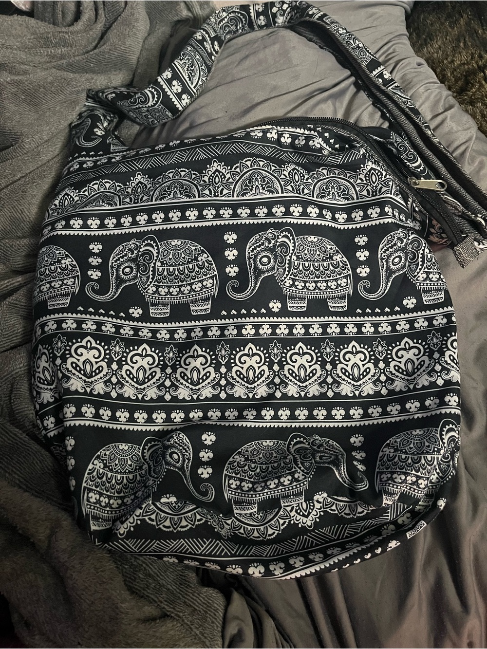 Black & White Elephant Pattern Crossbody Bag